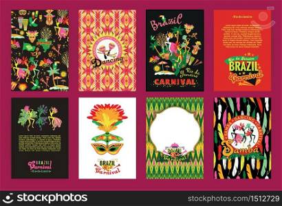 Big set of Brazil Carnival Backgrounds. Patterns for Placards, Posters, Flyers and Banner Designs.. Big set of Brazil Carnival Backgrounds.