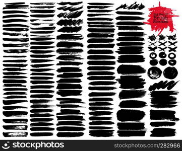 Big set of brush strokes, Black ink grunge brush strokes. Vector illustration.