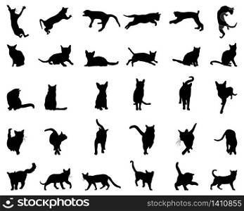 Big set of cats silhouettes on a white background