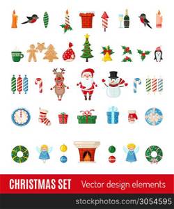 Big set of Christmas and New Year icons in flat style isolated on white background. Vector illustration. Traditional Christmas symbols.. Big set of Christmas icons in flat style.