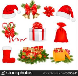 Big set of Christmas wreath with christmas tree and candle. Vector illustration.