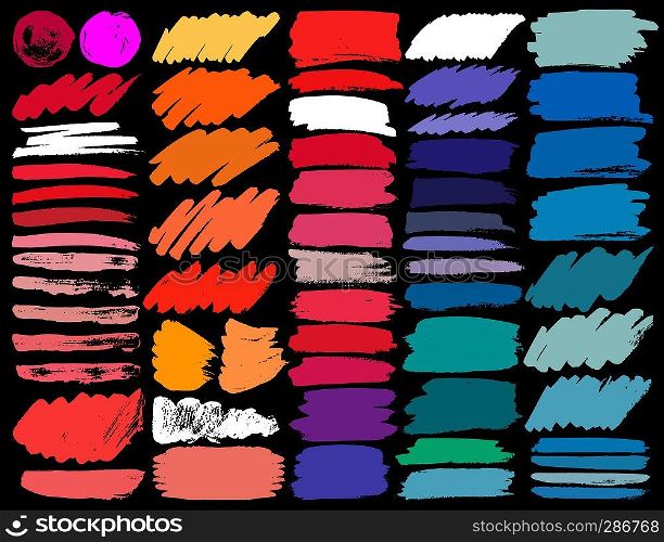 Big set of colorful brush strokes, Colorful ink grunge brush strokes. Vector illustration.