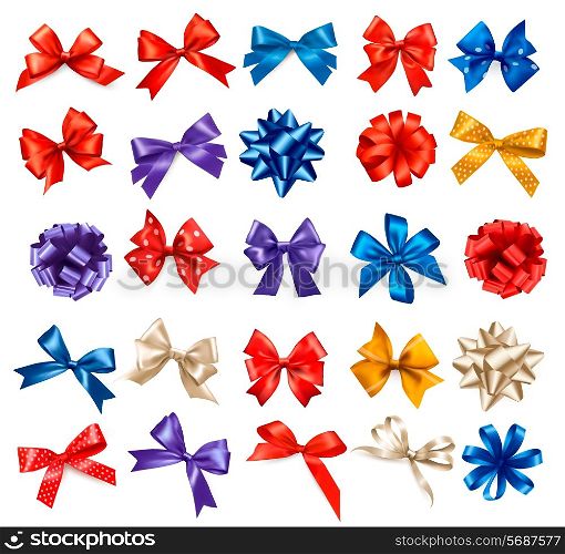 Big set of colorful gift bows with ribbons. Vector.