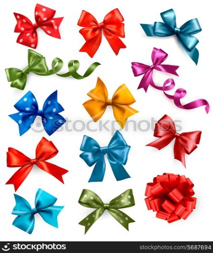 Big set of colorful gift bows with ribbons. Vector illustration.