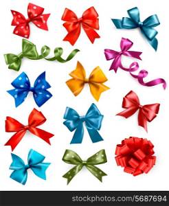 Big set of colorful gift bows with ribbons. Vector illustration.