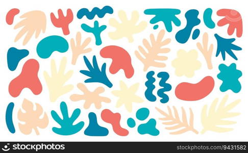 Big set of colorful hand painted various shapes, curls, forms, brush strokes and doodle objects. Abstract modern minimalist trendy vector illustration.