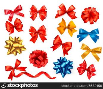 Big set of colour gift bows with ribbons. Vector illustration.