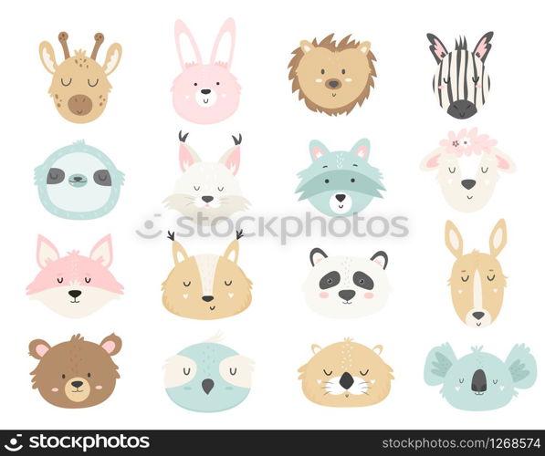 Big set of cute hand drawn animals. Vector character collection for prints, baby shower templates, greeting cards. Big set of cute hand drawn animals.