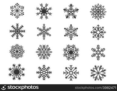 Big set of design holiday snowflakes isolate on blue background. Vector illustration eps 10.. Big set of design holiday snowflakes isolate on blue background. Vector illustration.
