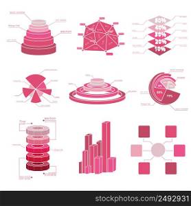Big set of diagram elements with isolated several shades of red and different types charts vector illustration. Big Set Of Diaram Elements