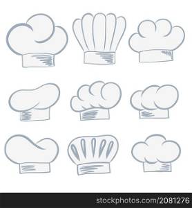 Big set of different cooker hat hand draw for design