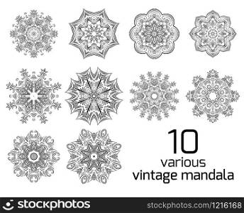 Big set of different vintage round patterns. Vector elements for postcards, patterns and your design. Big set of different vintage round patterns. Vector elements for