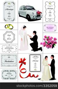 Big set of elements for wedding design. Vector illustration