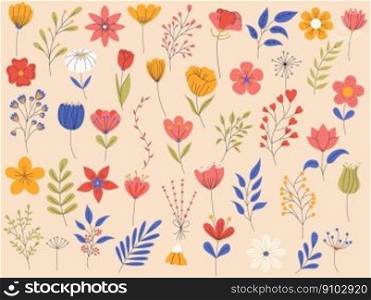 Big set of floral elements. Romantic flower collection with flowers, and leaves. Good for greeting cards or invitation design, floral poster. Big set of floral elements. Romantic flower collection with flowers, and leaves. Good for greeting cards or invitation design, floral poster.