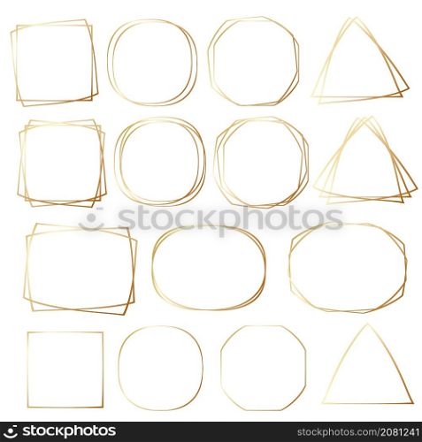 Big set of golden geometric border for card design on white, stock vector illustration