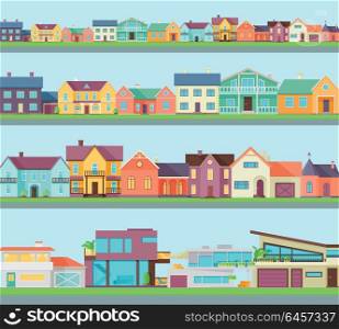 Big Set of Houses, Buildings and Architectures. Big set of houses, buildings, architecture variations. Cottage and country houses. Countryside or city architecture. Part of series of modern buildings in flat style. Real estate concept. Vector