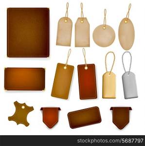 Big set of leather labels and tags. Vector illustration