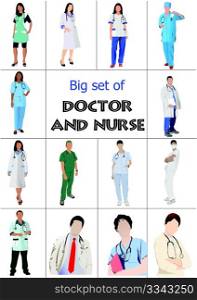 Big set of Medical doctors and nurse. Vector illustration