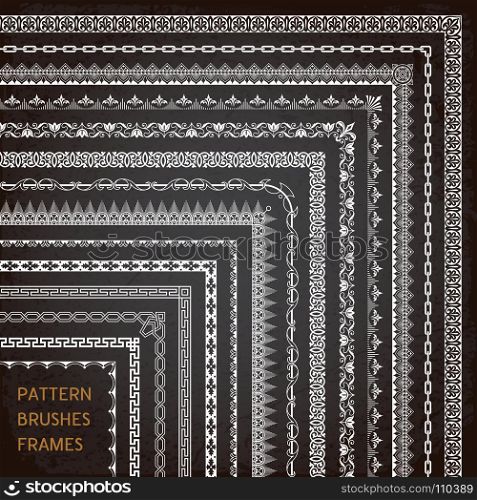 Big set of ornamental border frame line pattern brushes corners 1 vector