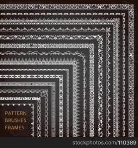 Big set of ornamental border frame line pattern brushes corners 1 vector