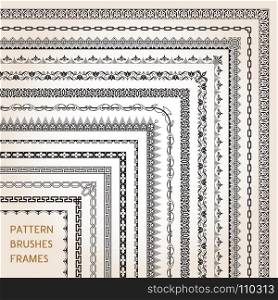 Big set of ornamental corners border frame line pattern brushes 1 vector
