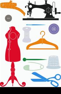 Big set of sewing accessories. Simple shapes to cut or icons