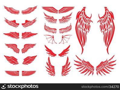 Big set of vector wings isolated on white background. Design elements for logo, label, badge, emblem, sign. Vintage vector element.
