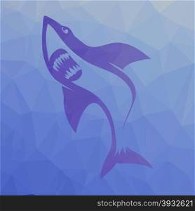 Big Shark Symbol Isolated on Blue Polygonal Background. Big Shark Symbol