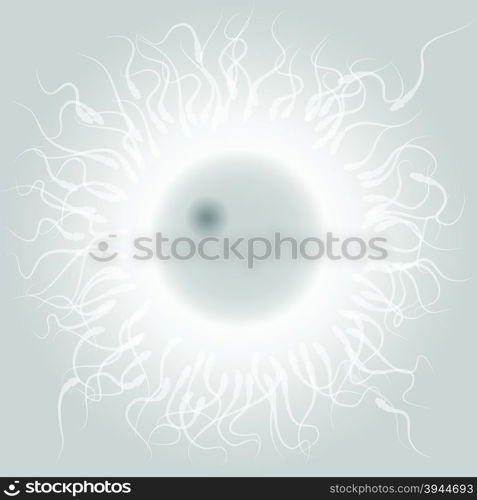Big shining egg surrounded by spermatozoons