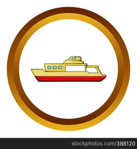 Big ship vector icon in golden circle, cartoon style isolated on white background. Big ship vector icon