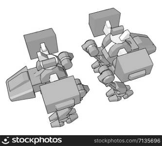 Big silver robot, illustration, vector on white background.