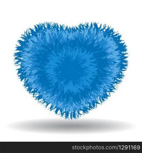 Big soft blue heart. Fur effect, cute and cozy isolated vector illustration on white background.. Big soft blue heart