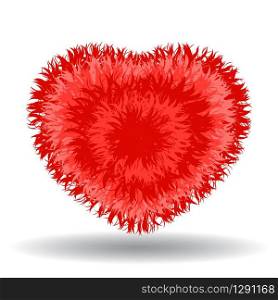 Big soft red heart. Fur effect, cute and cozy isolated vector illustration on white background.. Big soft red heart.