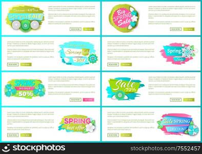 Big spring sale best offer web pages internet vector. Text sample for advertisements and promotional banners, flowers and decoration flora blooming. Big Spring Sale Best Offer Web Pages Internet