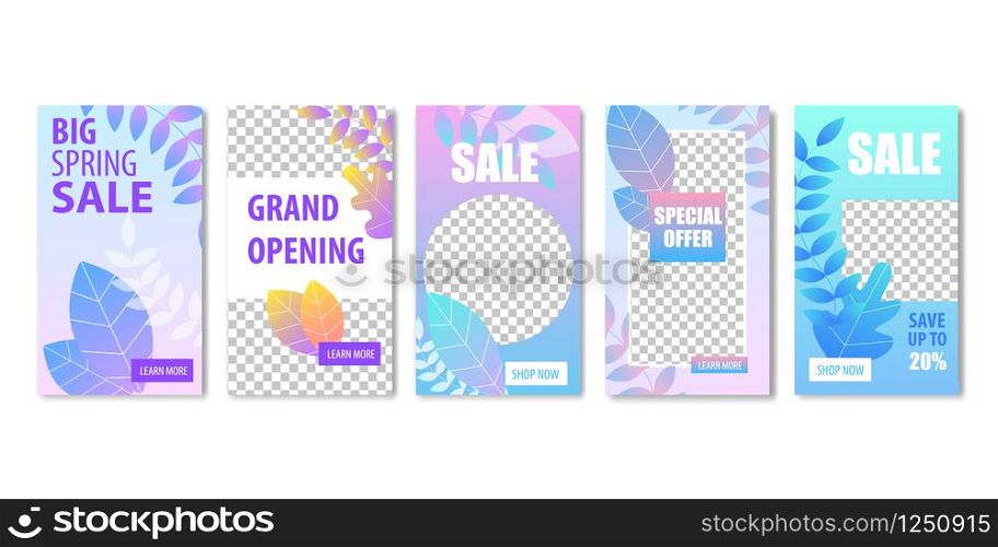 Big Spring Sale Grand Opening Special Offer Banner Set with Transparent Background. Shop Online Discount Price Summer Fall Autumn Fashion Collection Clearance Social Media Story Cover. Big Spring Sale Grand Opening Special Offer Banner