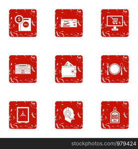 Big startup icons set. Grunge set of 9 big startup vector icons for web isolated on white background. Big startup icons set, grunge style