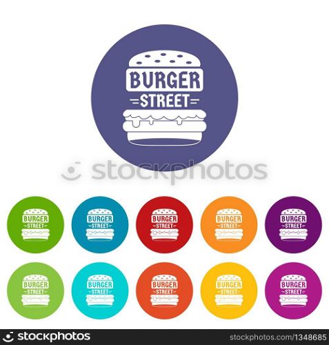 Big street burger icons color set vector for any web design on white background. Big street burger icons set vector color