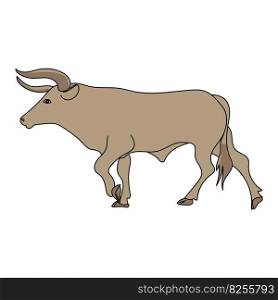 big strong brown bull with horns, farm animal, cattle. Vector illustration with black outline for design and creativity