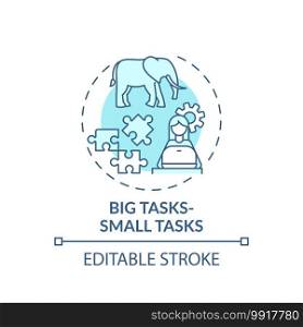 Big tasks, small tasks concept icon. Overcoming procrastination tip idea thin line illustration. Preventing large-task avoidance. Vector isolated outline RGB color drawing. Editable stroke. Big tasks, small tasks concept icon