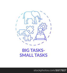 Big tasks, small tasks concept icon. Overcoming procrastination tip idea thin line illustration. Setting mini-deadlines. Overcoming psychological aversion. Vector isolated outline RGB color drawing. Big tasks, small tasks concept icon