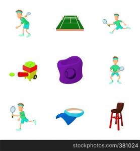 Big tennis icons set. Cartoon illustration of 9 big tennis vector icons for web. Big tennis icons set, cartoon style