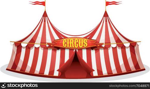 Big Top Circus Tent. Illustration of a cartoon big top circus tent, with red and white stripes, for funfair and carnival holidays