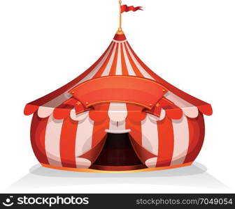Big Top Little Circus Tent With Banner. Illustration of cartoon white and red big top circus tent, with marquee or banner