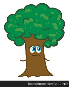 Big tree is looking unhappy, illustration, vector on white background.