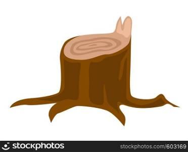 Big tree stump with roots. Vector cartoon illustration isolated on white background.. Stump with roots vector cartoon illustration.