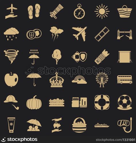 Big umbrella icons set. Simple style of 36 big umbrella vector icons for web for any design. Big umbrella icons set, simple style