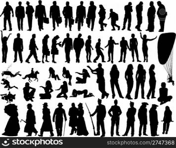Big vector collection of different silhouettes people