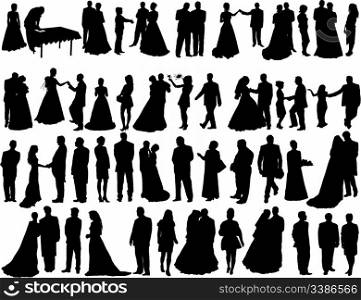 Big vector collection of wedding silhouettes isolated on white