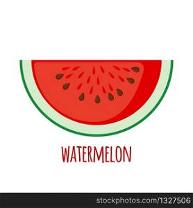 Big watermelon slice icon in flat style isolated on white background. Summer fruit watermelon with seed. Vector illustration.. Vector Big watermelon slice icon in flat style isolated on white background.