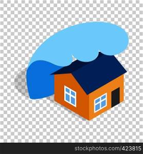 Big wave of tsunami over the house isometric icon 3d on a transparent background vector illustration. Big wave of tsunami over the house isometric icon